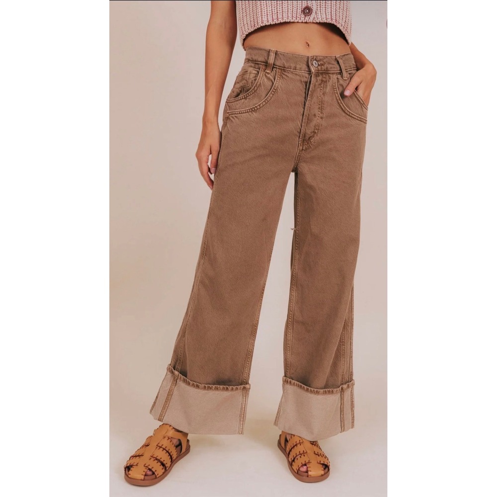 We The Free Final Countdown Jeans Womens 30 Taupe Cuffed Boyfriend